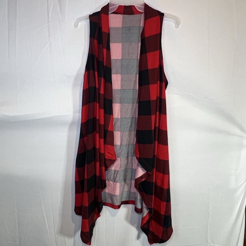 Womens Sleeveless Buffalo Plaid Knee Length Lightweight Overlay Jacket size S‎